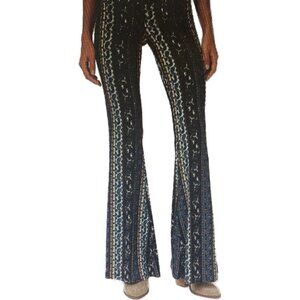 90S JUNIPER BLU BOHO PAISLEY VERTICAL PRINTED FLARE PANT BELL BOTTOM SZ M EUC